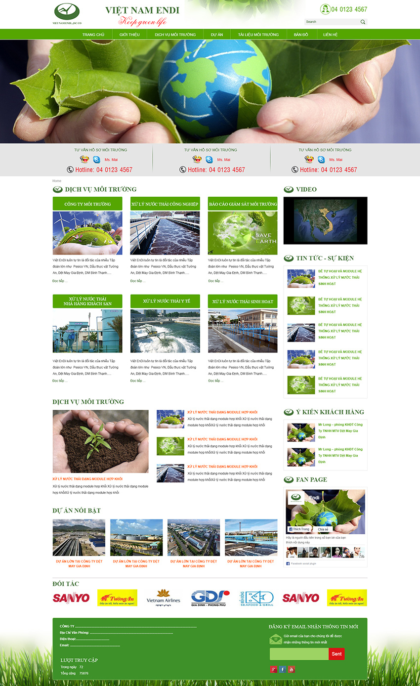 Mẫu thiết kế website công ty dịch vụ môi trường Việt Nam Endi